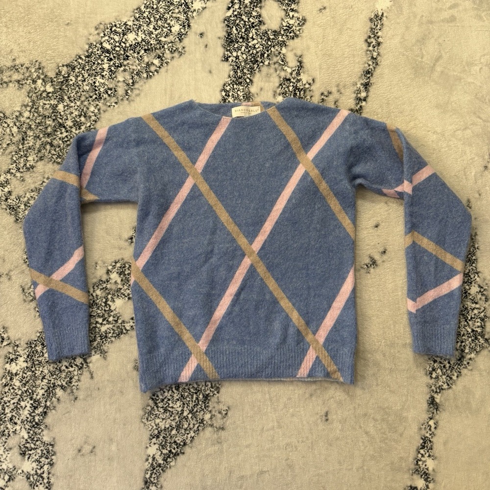 Bianco Blu‎ Sweater Womens Size S Blue Pink Stripes Nylon Mohair Wool Blend